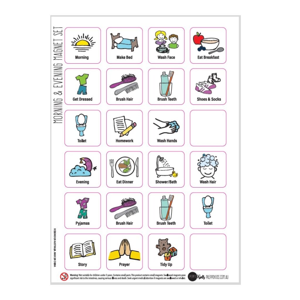 Morning & Evening Routine Set (A4) - NEW FONT - Prepp'd Kids - Prepp'd Kids