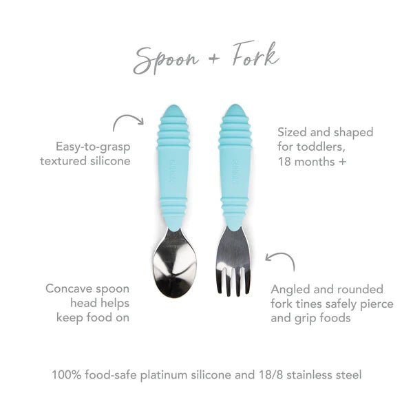 Bumkins Spoon and Fork Light Blue Prepp'd Kids