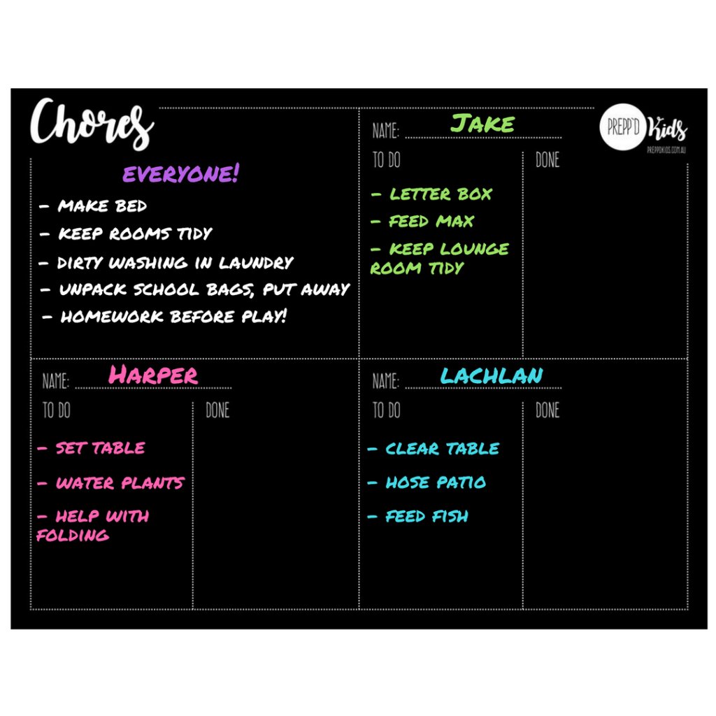 Chore Chart Set (A3 / Multiple Kids) - PRE-ORDER MID FEB - Prepp'd Kids - Prepp'd Kids