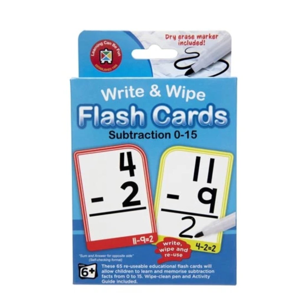 Subtraction Flash Cards - Write & Wipe w/marker - Prepp'd Kids - Learning Can Be Fun