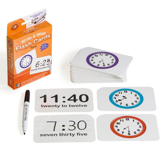 Time Flash Cards - Write & Wipe w/marker - Prepp'd Kids - Learning Can Be Fun