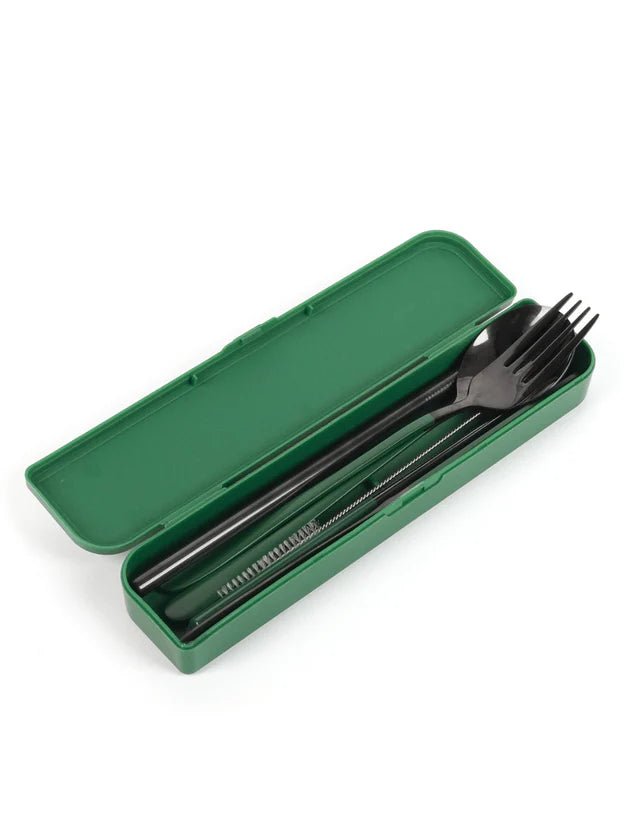 Cutlery Kit - Black with Forest Green Handle - Prepp'd Kids - The Somewhere Co