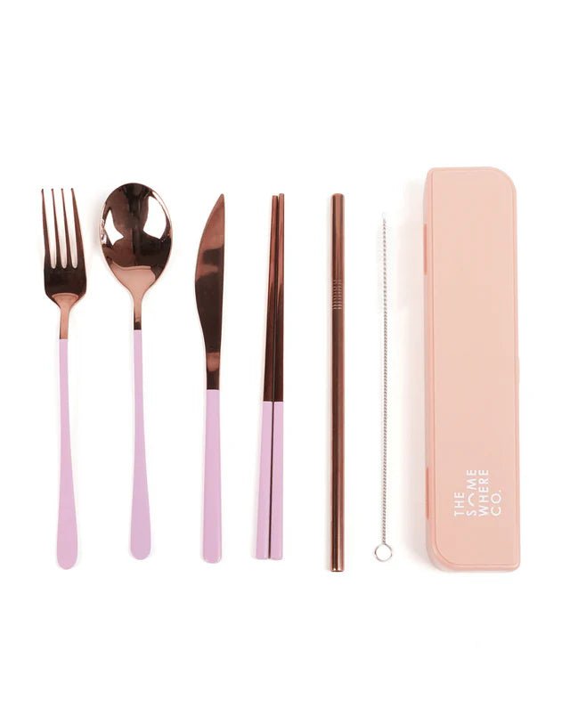 Cutlery Kit - Rose Gold with Lilac Handle - Prepp'd Kids - The Somewhere Co