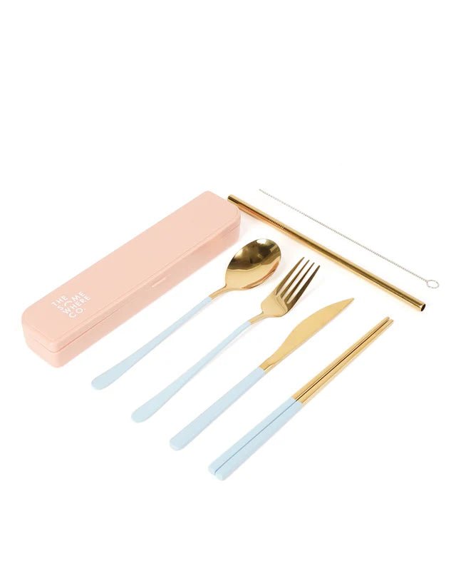 
                      
                        Cutlery Kit - Rose Gold with Powder Blue Handle - Prepp'd Kids - The Somewhere Co
                      
                    