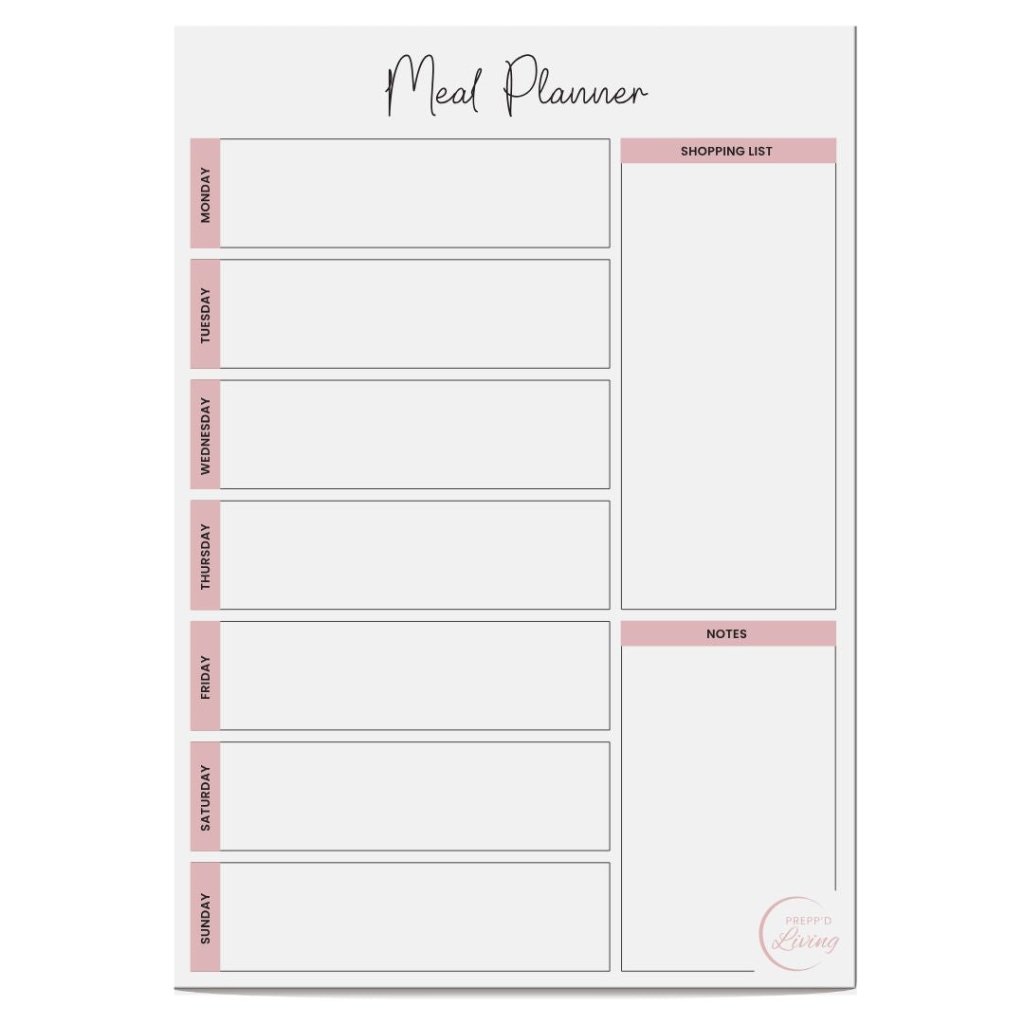 Meal Planner (A3) - Light/Blush - Prepp'd Kids - Prepp'd Kids