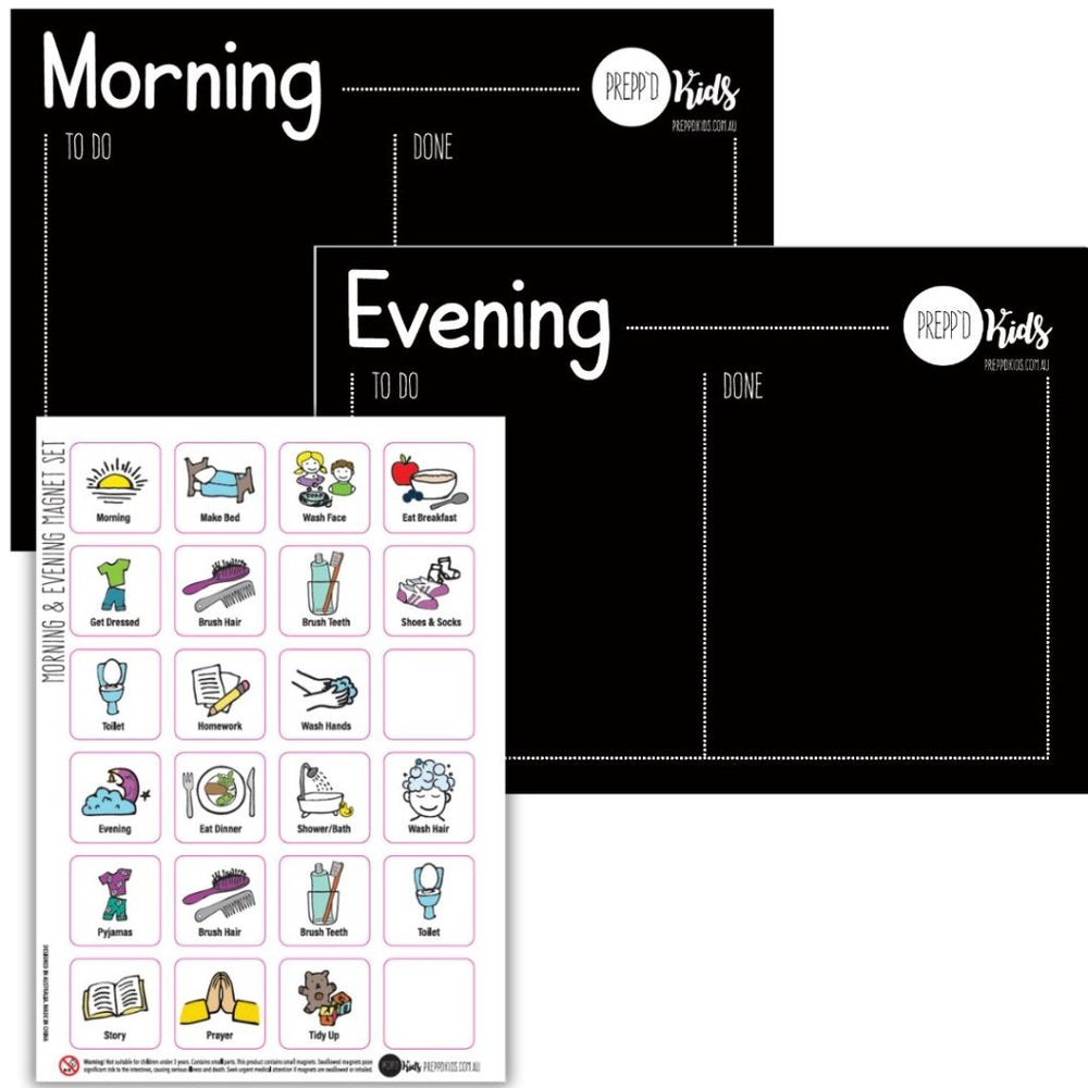 Morning & Evening Routine Set (A4) - NEW FONT - Prepp'd Kids - Prepp'd Kids