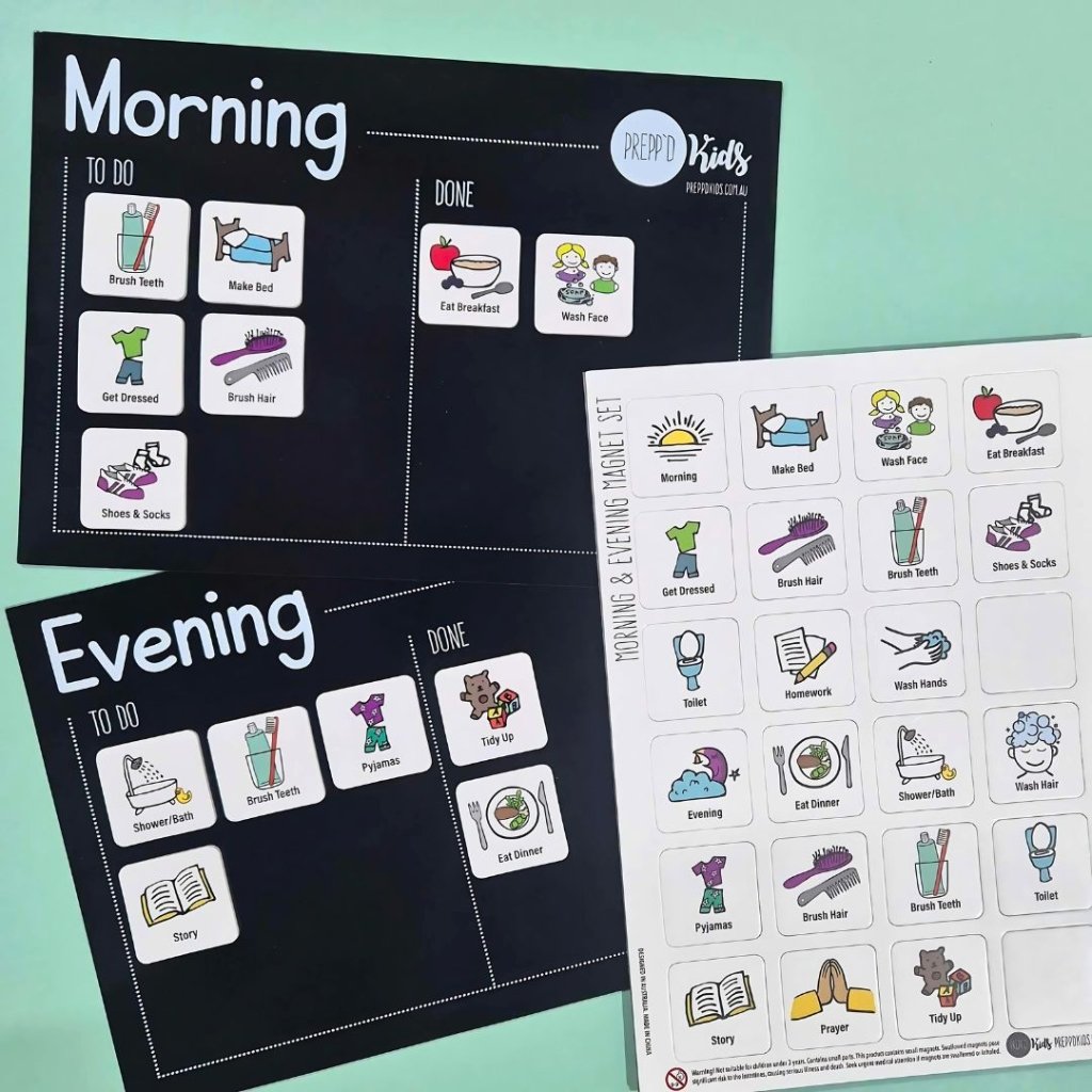 Morning & Evening Routine Set (A4) - NEW FONT - Prepp'd Kids - Prepp'd Kids