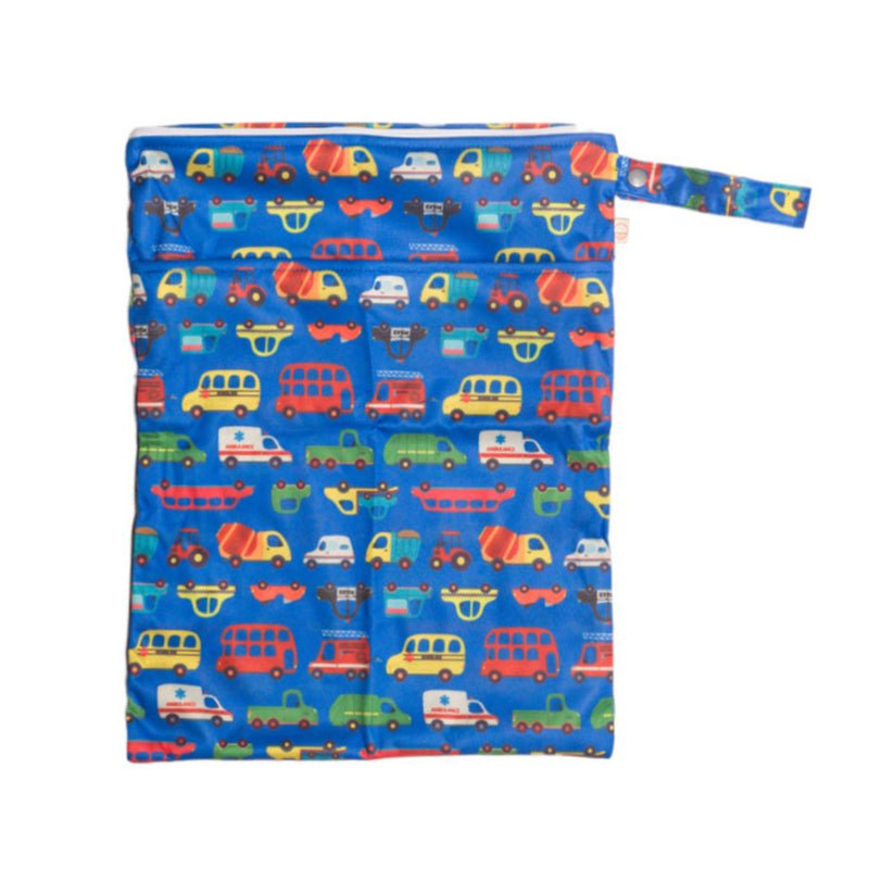 Nestling Double Pocket Wet Bag - Blue Vehicles - Prepp'd Kids - Nestling