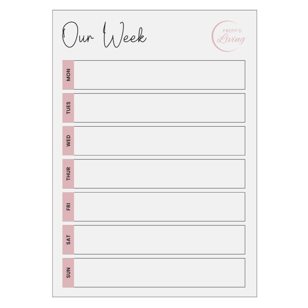 Our Week (A4) - Light/Blush - Prepp'd Kids - Prepp'd Kids