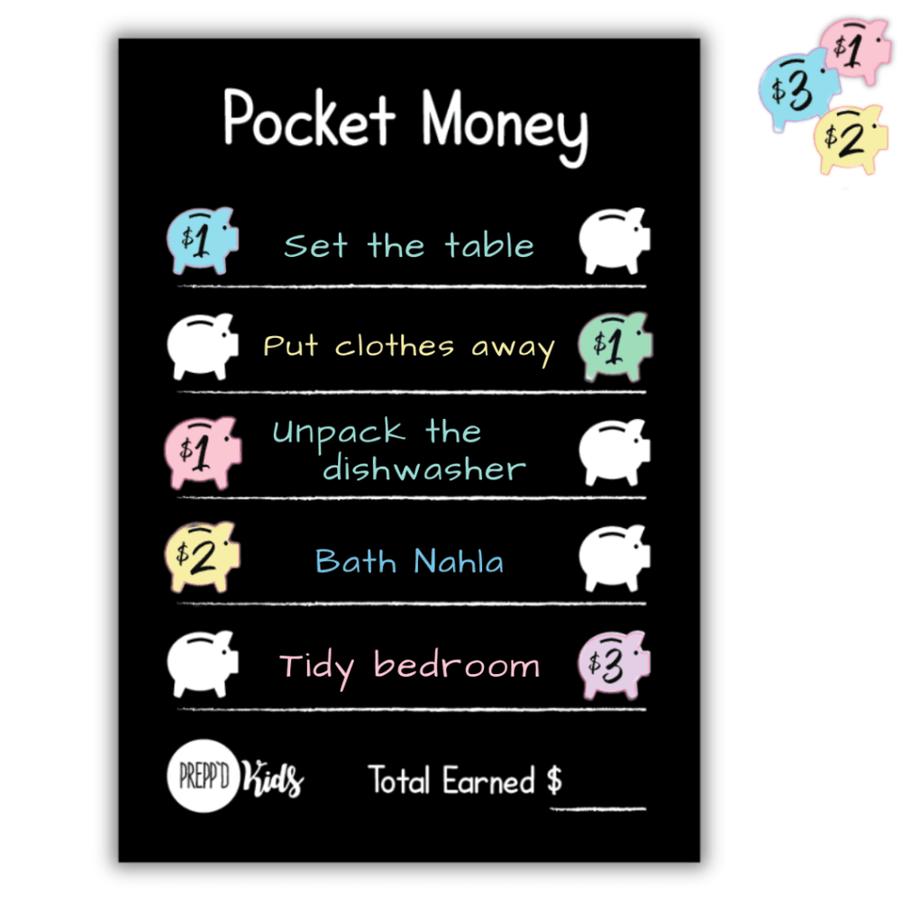 Pocket Money Chart A4 (flexible magnetic) - Prepp'd Kids - Prepp'd Kids
