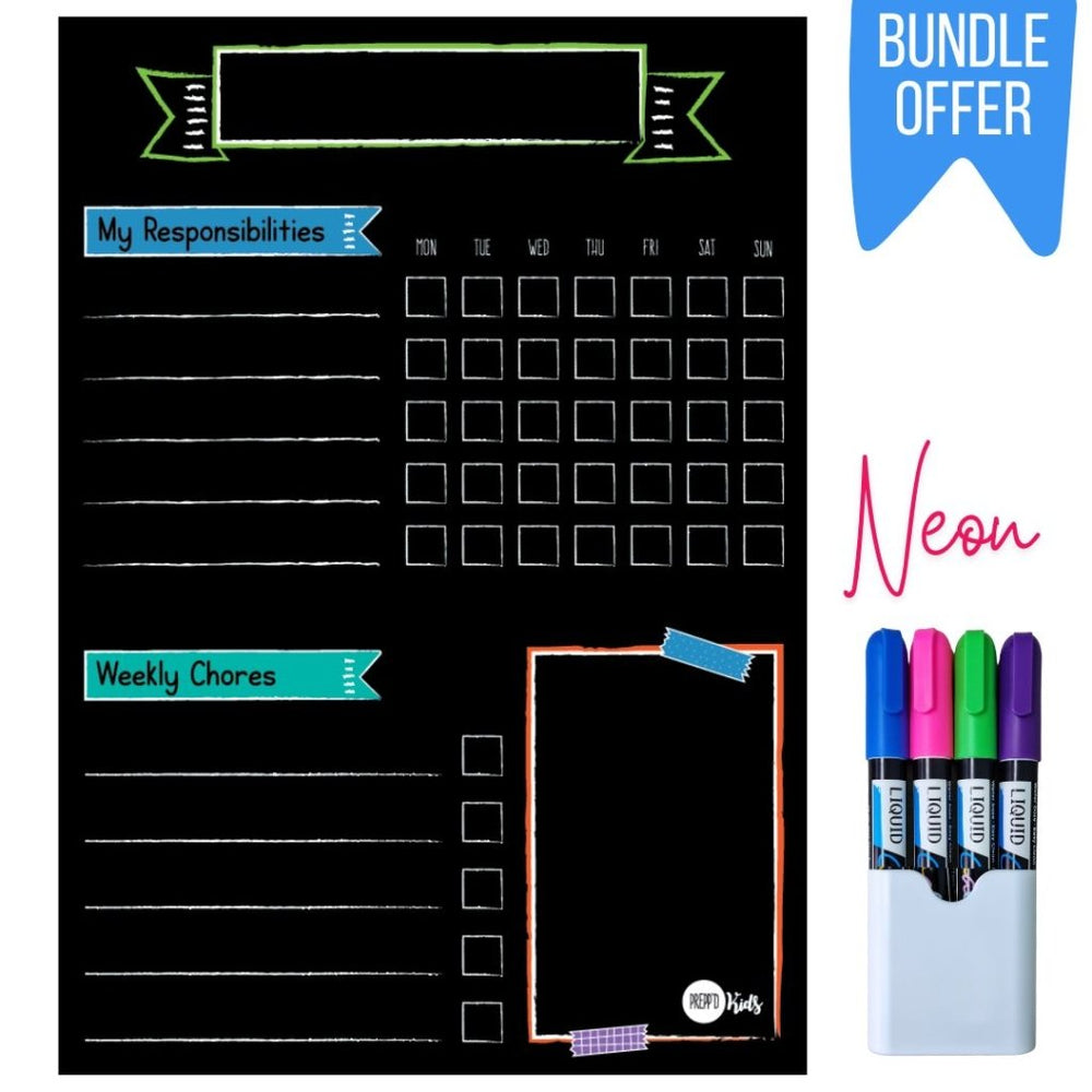 Responsibility Chart (A3) - Neon Bundle Pack - Prepp'd Kids - Prepp'd Kids