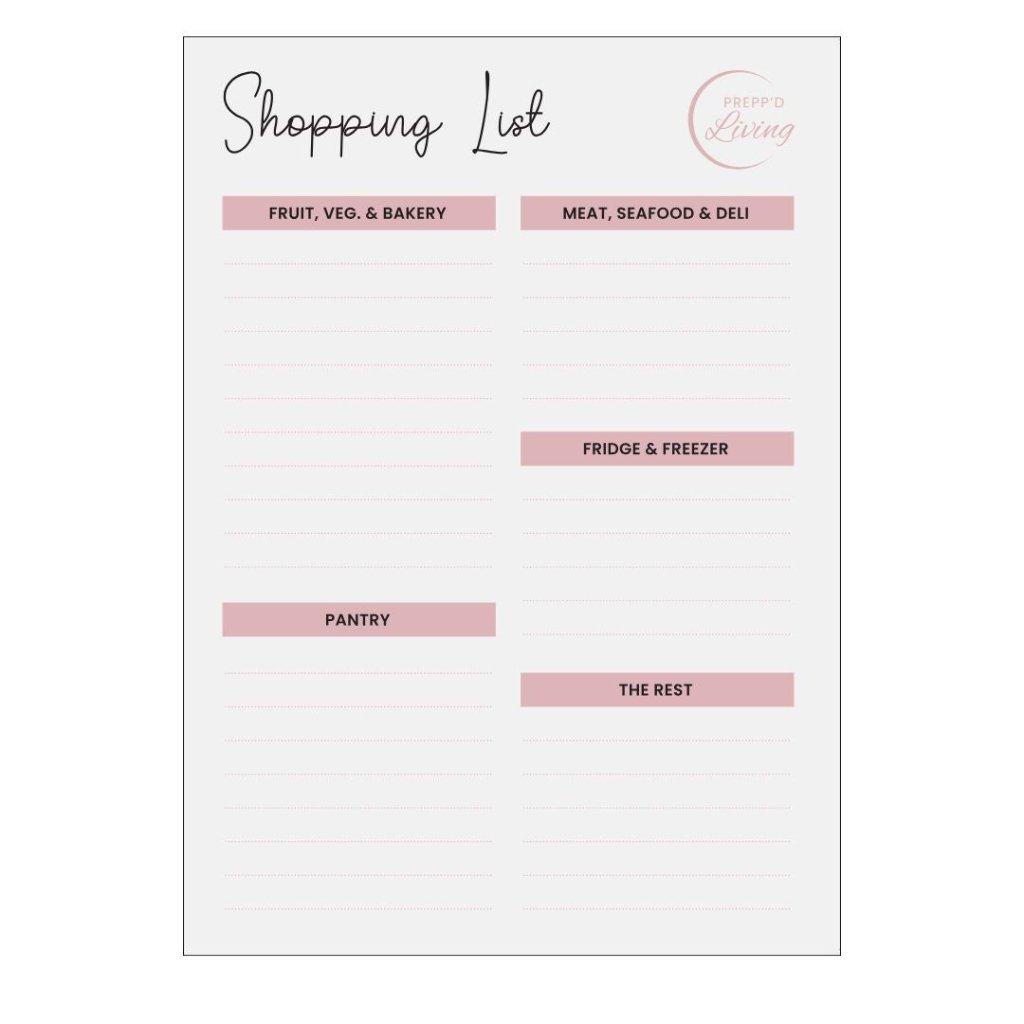 Shopping List (A4) - Light / Blush - Prepp'd Kids - Prepp'd Kids