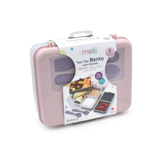 Two Tier Bento Box (incl utensils) - Pink / Grey - Prepp'd Kids - Melii