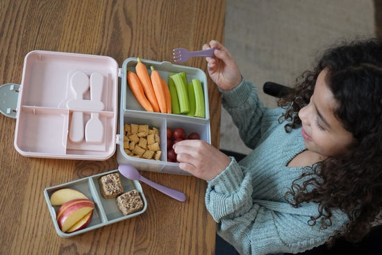 Two Tier Bento Box (incl utensils) - Pink / Grey - Prepp'd Kids - Melii