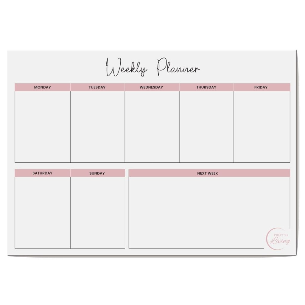 Weekly Planner (Landscape A3) - Light/Blush - Prepp'd Kids - Prepp'd Kids