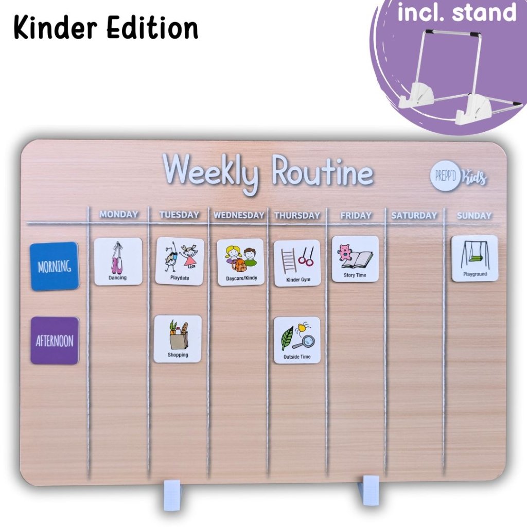 Weekly Routine Chart Set - Kinder Edition (Timber | with stand) - Prepp'd Kids - Prepp'd Kids