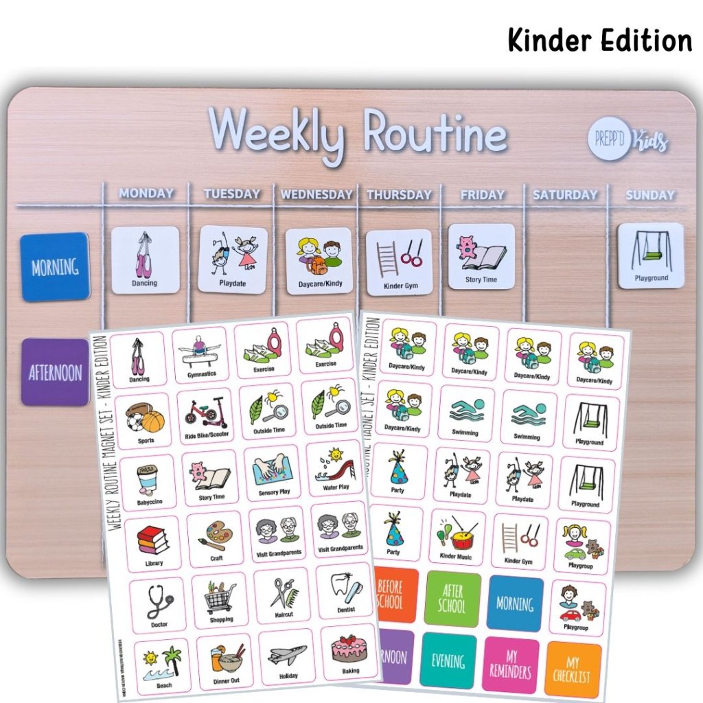 Weekly Routine Chart Set - Kinder Edition (Timber | with stand) - Prepp'd Kids - Prepp'd Kids