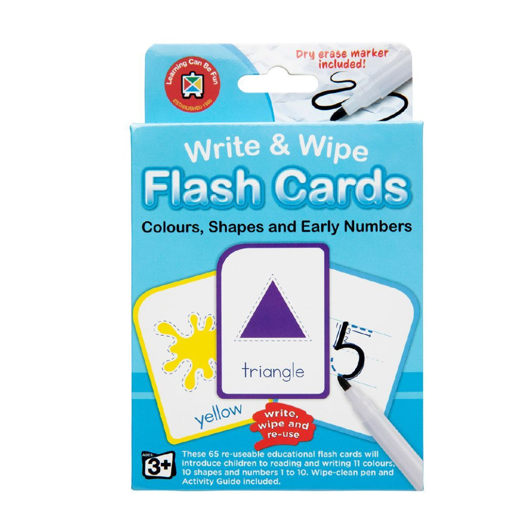Colours, Shapes & Early Numbers Flash Cards - Write & Wipe w/marker - Prepp'd Kids - Learning Can Be Fun