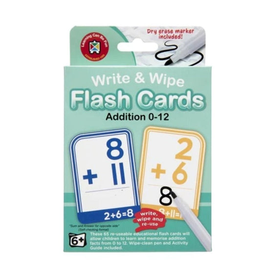 Addition Flash Cards - Write & Wipe w/marker - Prepp'd Kids - Learning Can Be Fun