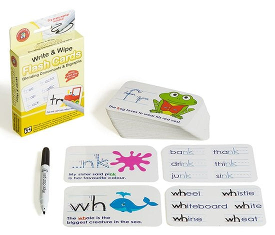 Blending Consonants & Digraphs Flash Cards - Write & Wipe w/marker - Prepp'd Kids - Learning Can Be Fun
