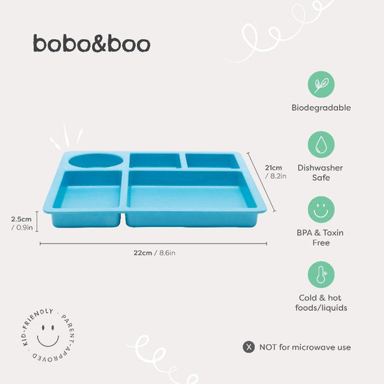 Bobo & Boo Bamboo Divided Plate - Dolphin Blue - Prepp'd Kids - Bobo & Boo