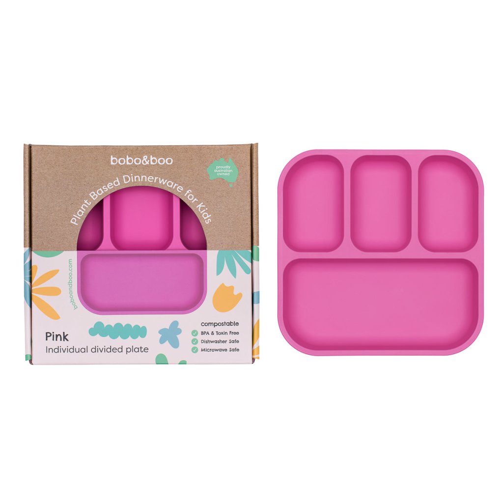 Bobo & Boo Divider Plate (Plant-Based) - Pink - Prepp'd Kids - Bobo & Boo