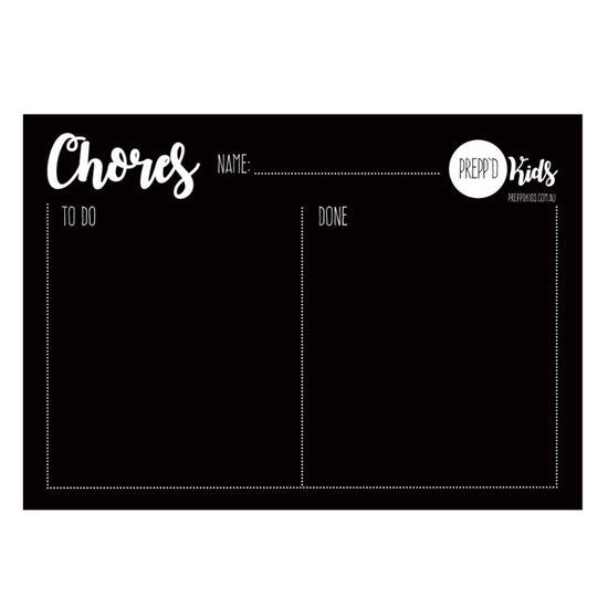 Chore Chart (A4) - base chart only - Prepp'd Kids - Prepp'd Kids