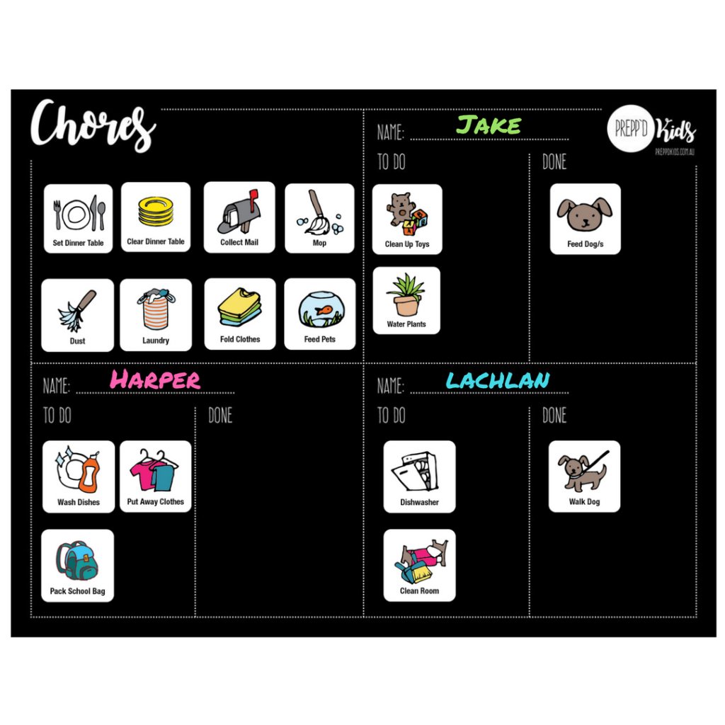 Chore Chart Set (A3 / Multiple Kids) - PRE-ORDER MID FEB - Prepp'd Kids - Prepp'd Kids