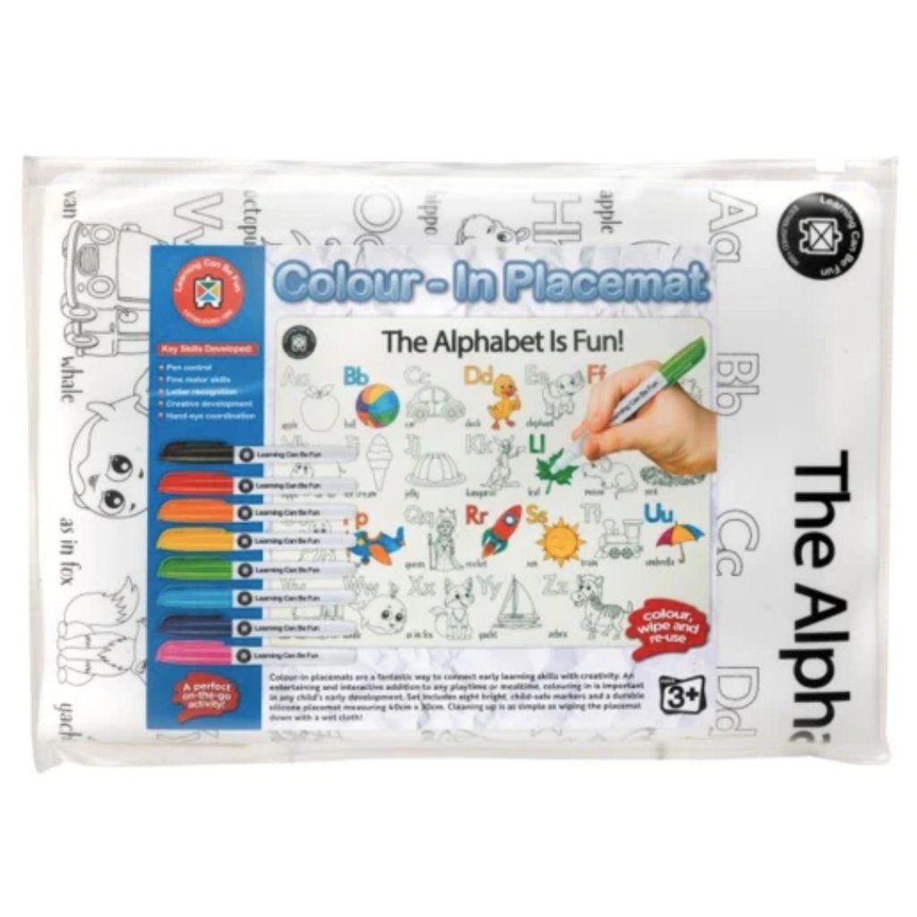 Colour In Placemat ABC + 8pk markers - Prepp'd Kids - Learning Can Be Fun