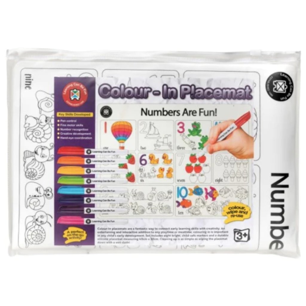 Colour In Placemat Numbers + 8pk markers - Prepp'd Kids - Learning Can Be Fun
