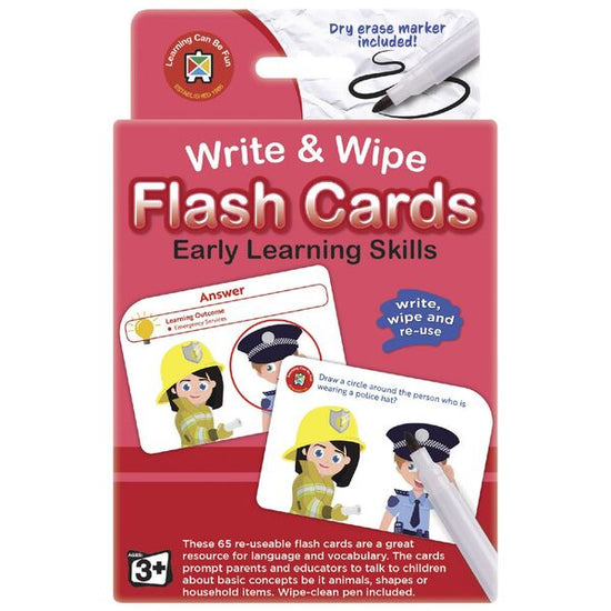 Early Learning Skills Flash Cards - Write & Wipe w/marker - Prepp'd Kids - Learning Can Be Fun
