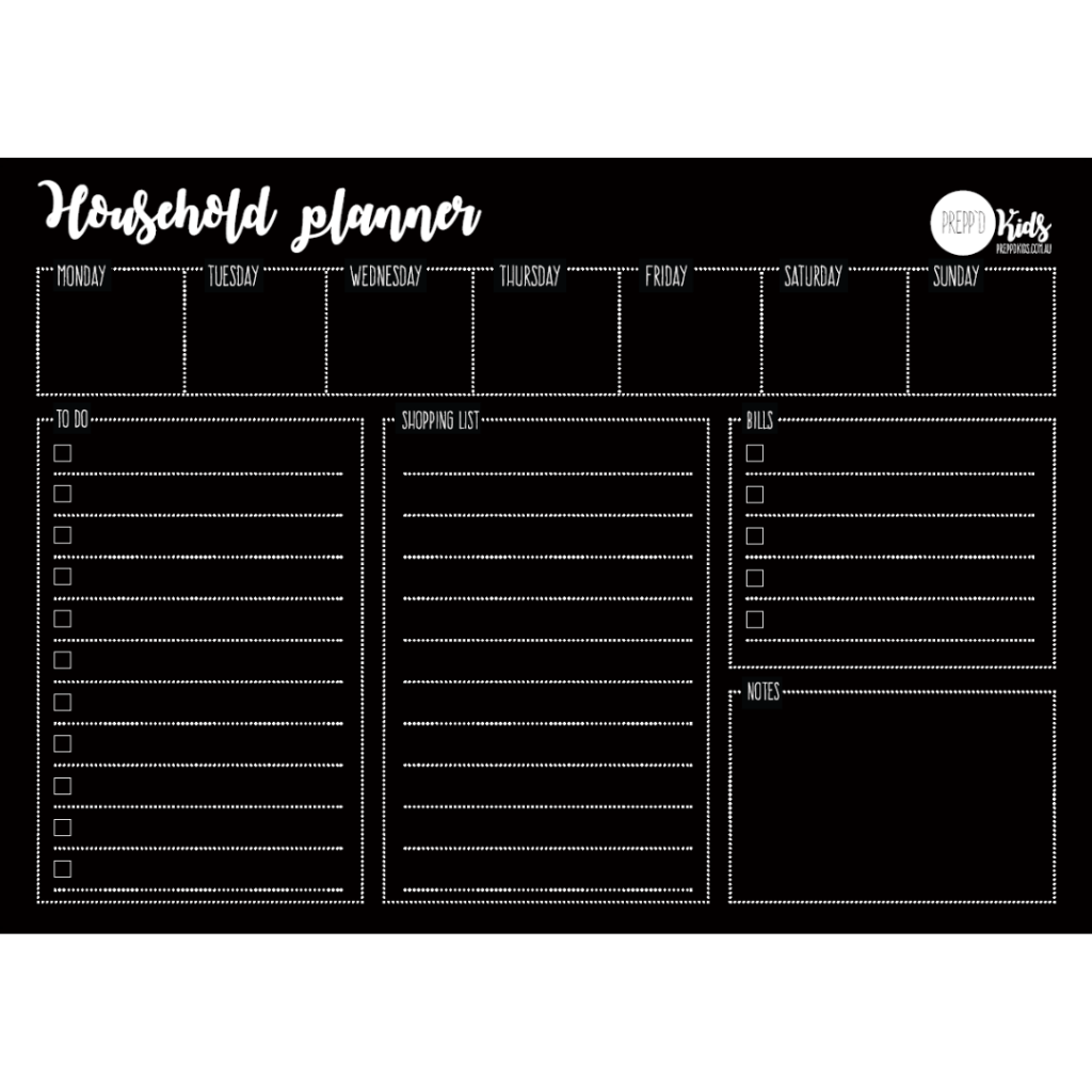 Household Planner (A3) - Prepp'd Kids - Prepp'd Kids