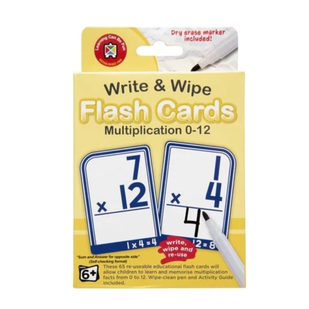 Multiplication Flash Cards - Write & Wipe w/marker - Prepp'd Kids - Learning Can Be Fun
