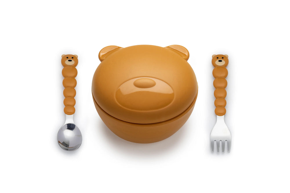 Silicone Animal Bowls with Lid + Utensils - Bear - Prepp'd Kids - Melii