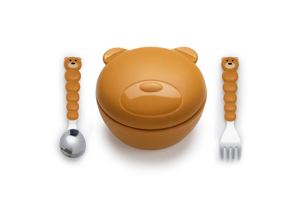 Silicone Animal Bowls with Lid + Utensils - Bear - Prepp'd Kids - Melii
