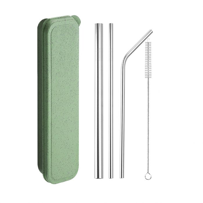 Stainless Steel Travel Straw Set (5 piece) - Green - Prepp'd Kids - Appetito