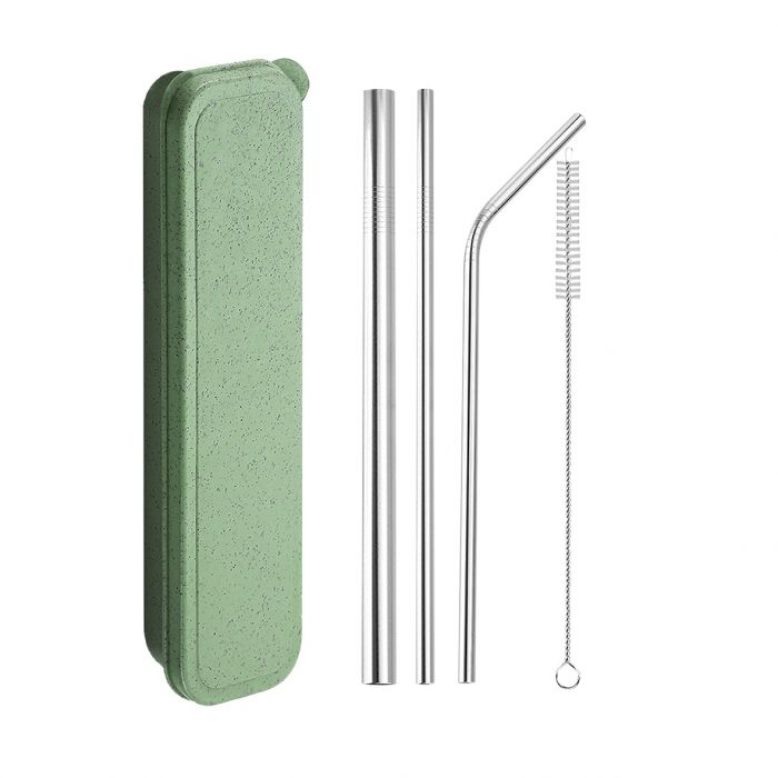 Load image into Gallery viewer, Stainless Steel Travel Straw Set (5 piece) - Green - Prepp&amp;#39;d Kids - Appetito
