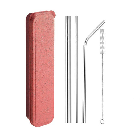 Stainless Steel Travel Straw Set (5 piece) - Pink - Prepp'd Kids - Appetito