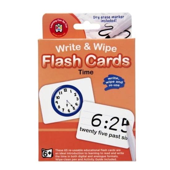 Time Flash Cards - Write & Wipe w/marker - Prepp'd Kids - Learning Can Be Fun