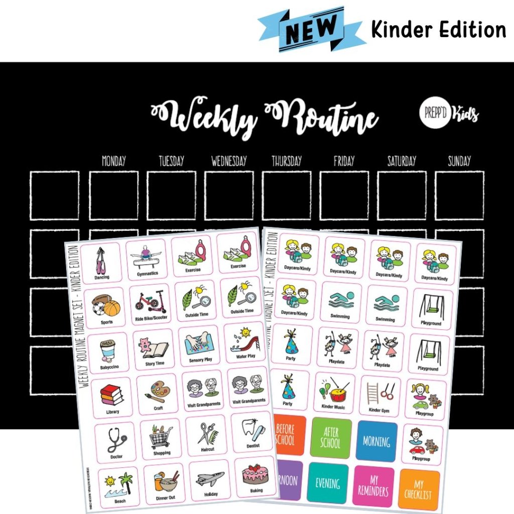 Weekly Routine Chart Set (flexible magnetic) - Kinder Edition - Prepp'd Kids - Prepp'd Kids