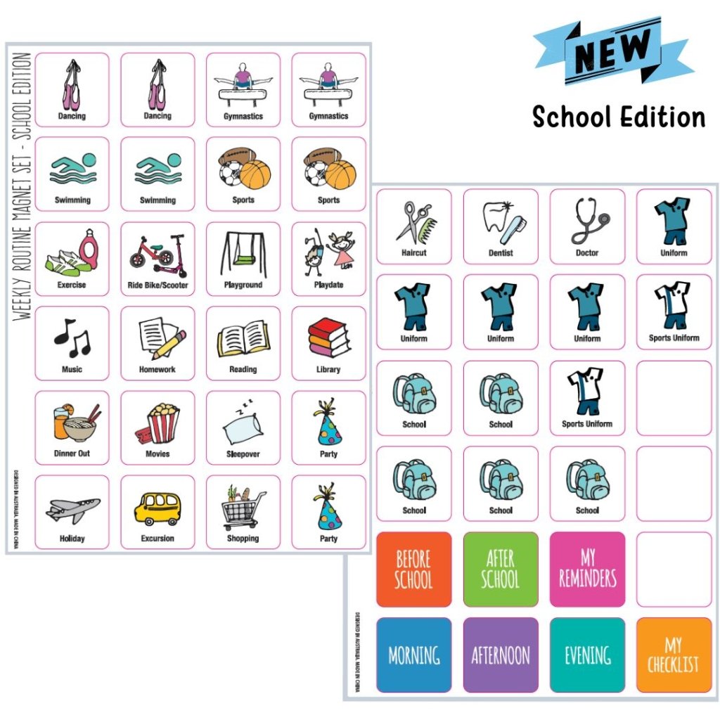 Weekly Routine Chart Set (flexible magnetic) - School Edition - Prepp'd Kids - Prepp'd Kids