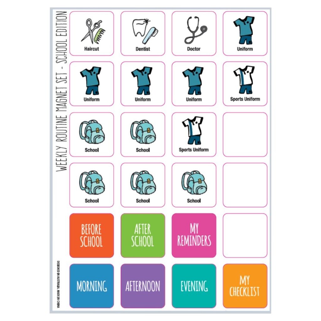 Weekly Routine Chart Set (flexible magnetic) - School Edition – Prepp'd ...