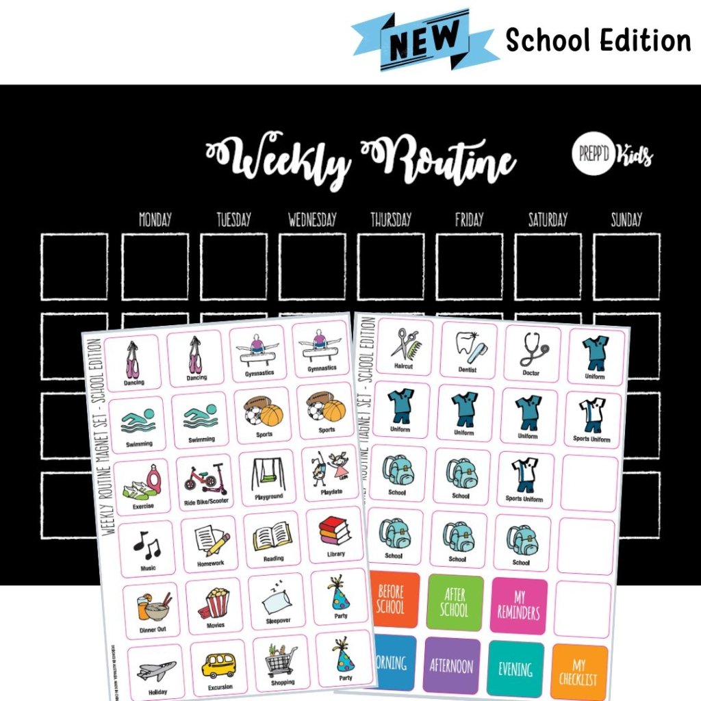 Weekly Routine Chart Set (flexible magnetic) - School Edition - Prepp'd Kids - Prepp'd Kids